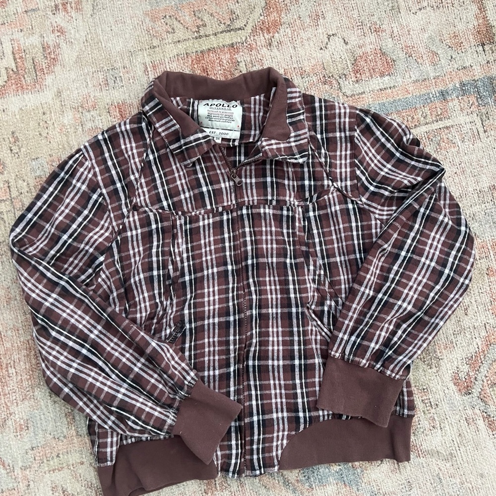 Brown and White Bomber Jacket with Ribbed Cuffs